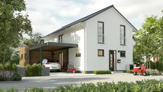 Einfamilienhaus-Aura-125-Kubus-Carport-Holz-Strassenansicht
